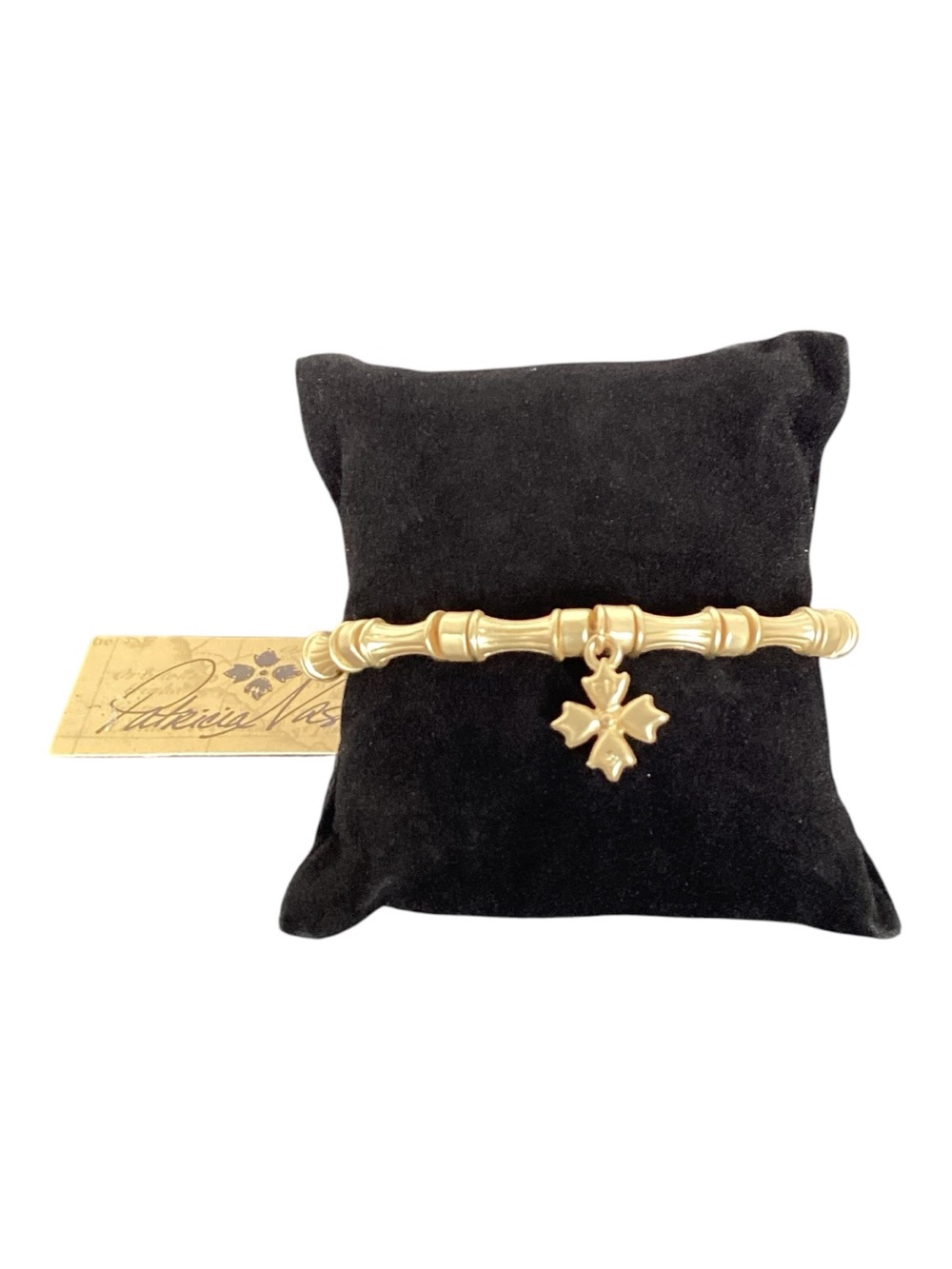 Patricia Nash Bamboo Link Stretch Bracelet Egyptian Gold Tone With Floret Charm